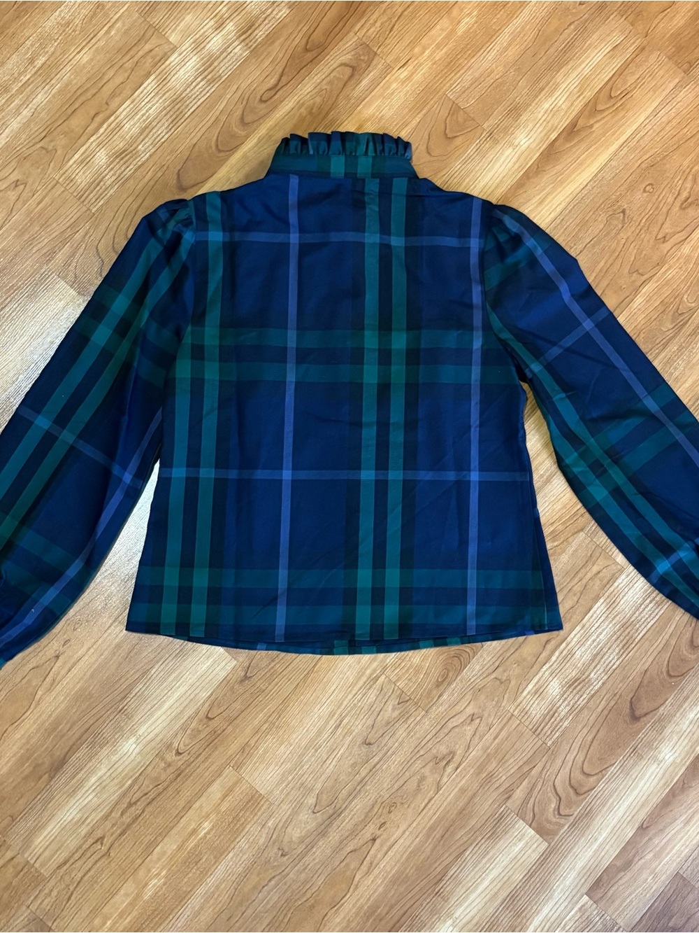Duffield Lane Women's MILLER TOP NAVY PLAID ruffle collar Size S NWT MSRP $197 - Picture 9 of 14